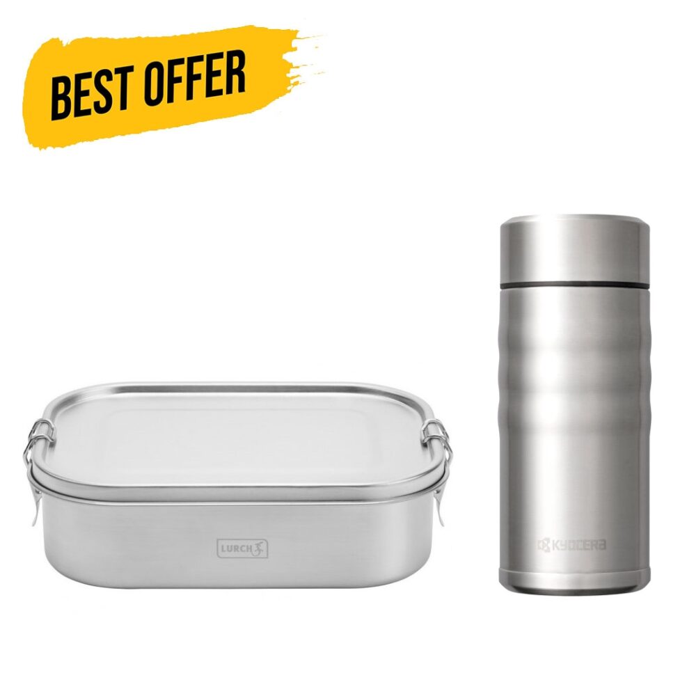קופסת אוכל נירוסטה LURCH וכוס תרמית קרמית KYOCERA במחיר מיוחד