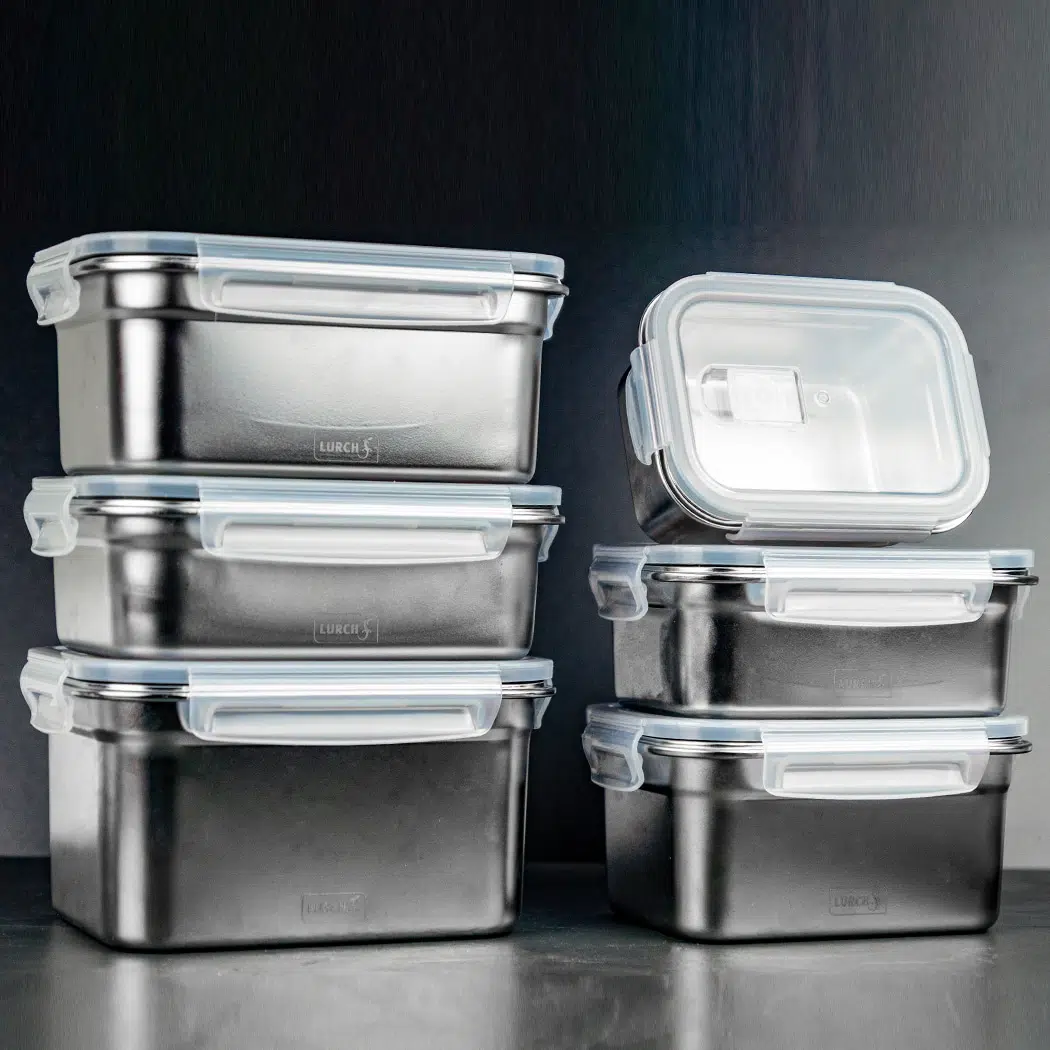 קופסת אוכל מנירוסטה עם מכסה פלסטיק במידות שונות – LURCH – תמונה 2