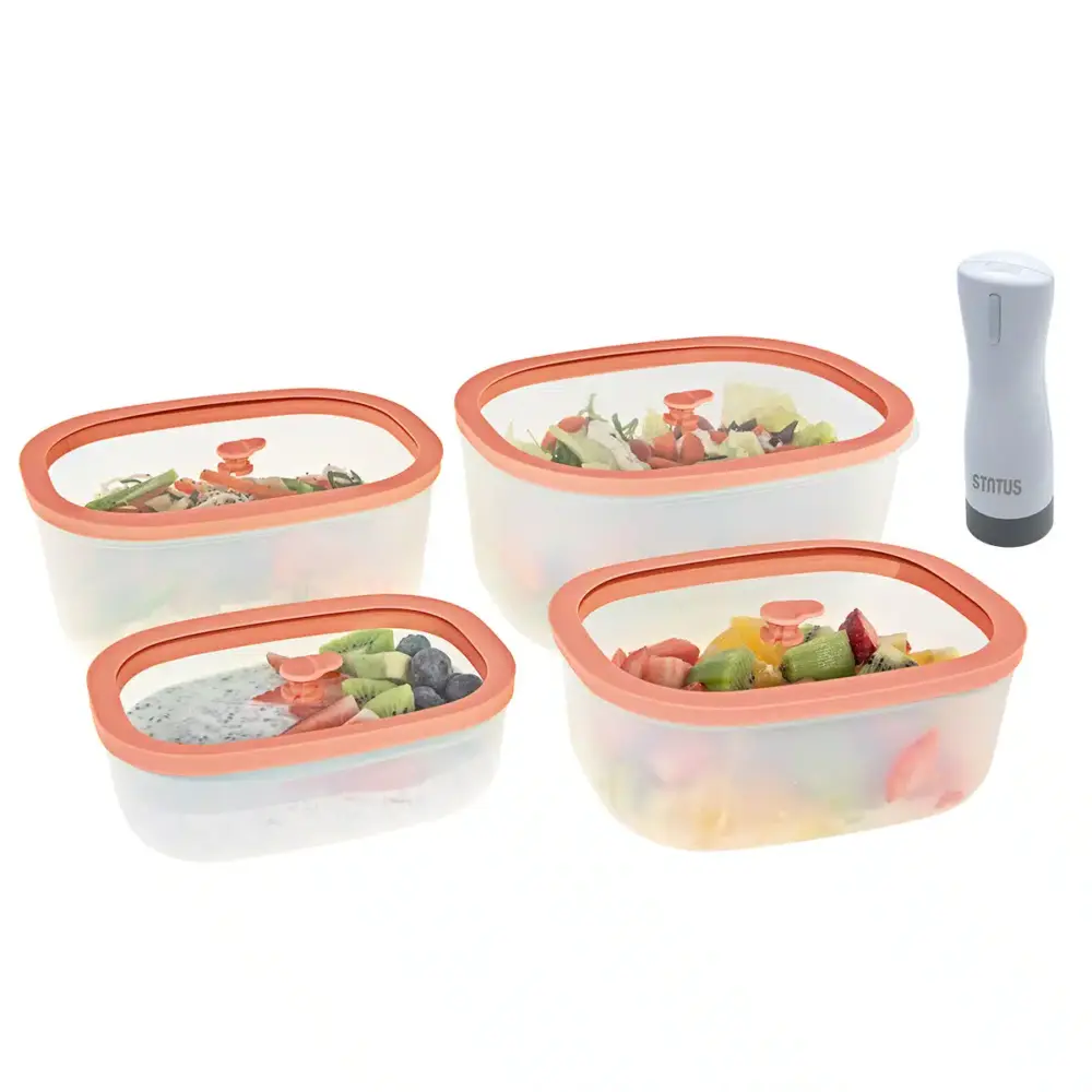 סט קופסאות ואקום לאחסון מזון עם משאבה חשמלית - נפחים: 0.5, 0.9, 1.4 ו-2.3 ליטר | Fresko | מותג Status