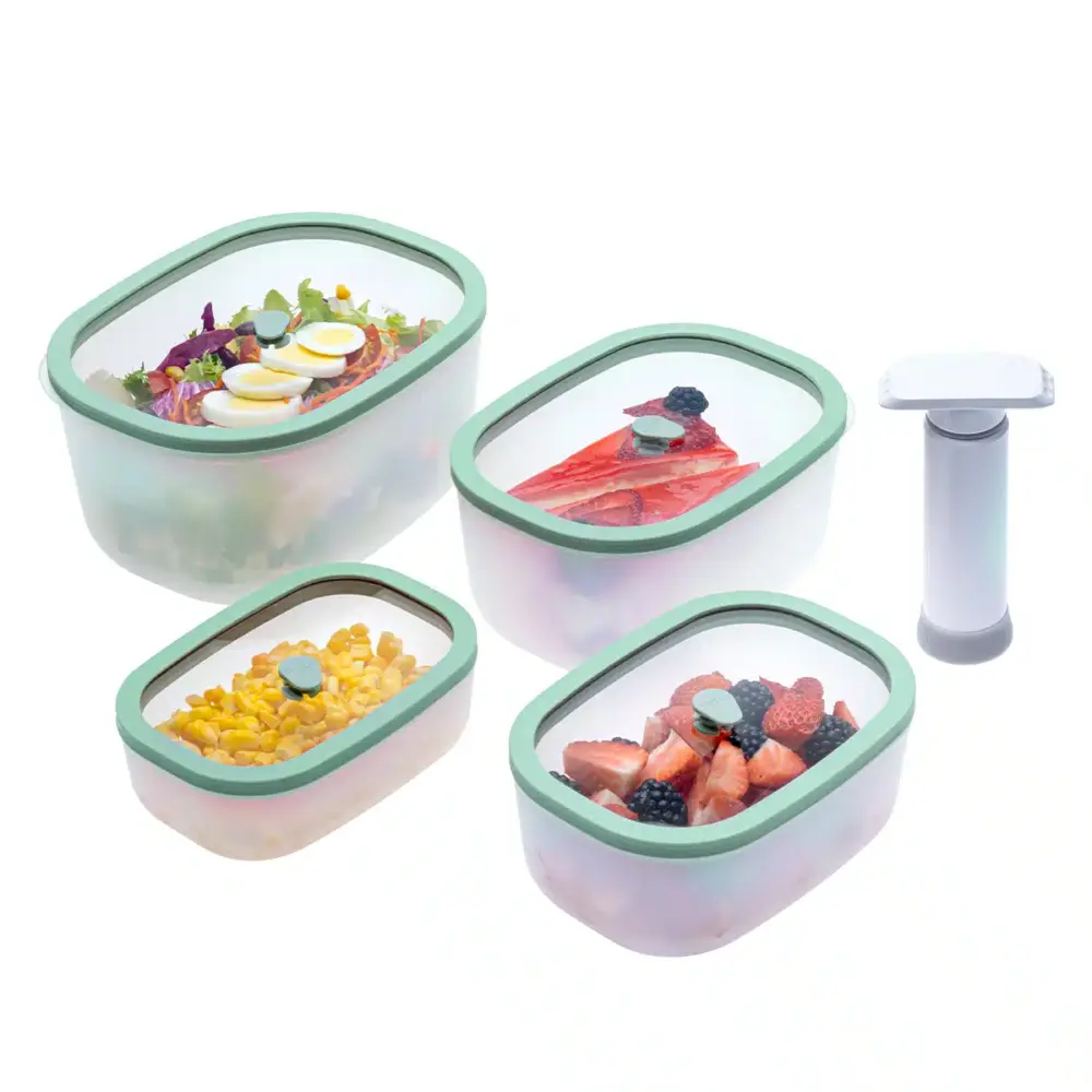 סט קופסאות לשימור מזון בוואקום עם משאבה ידנית של Fresko | נפחים: 0.5, 0.9, 1.4, 2.3 ליטר | מותג Status