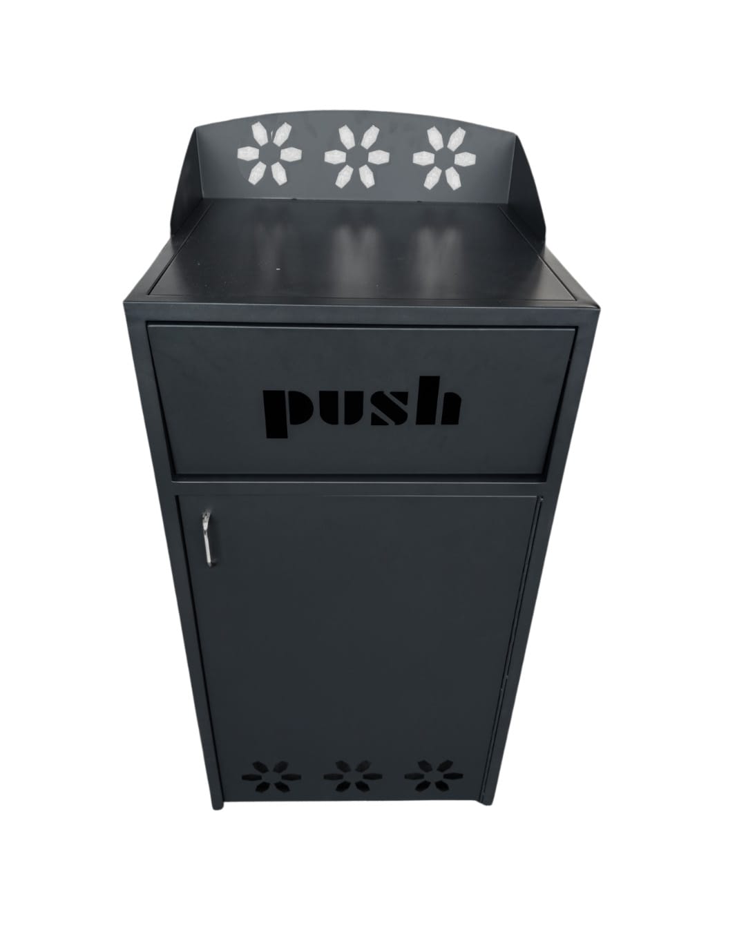 פח אשפה גדול עם דלת PUSH בצבע שחור מט מבית EKO
