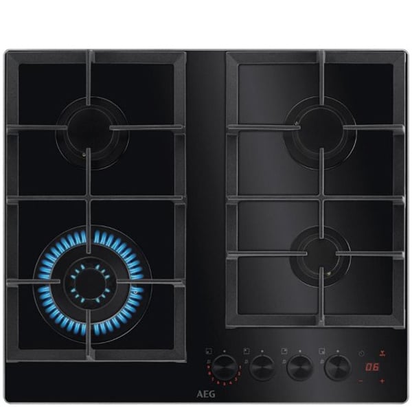 כיריים גז זכוכית AEG HKB64341NB עם להבת טורבו עוצמתית 3550W