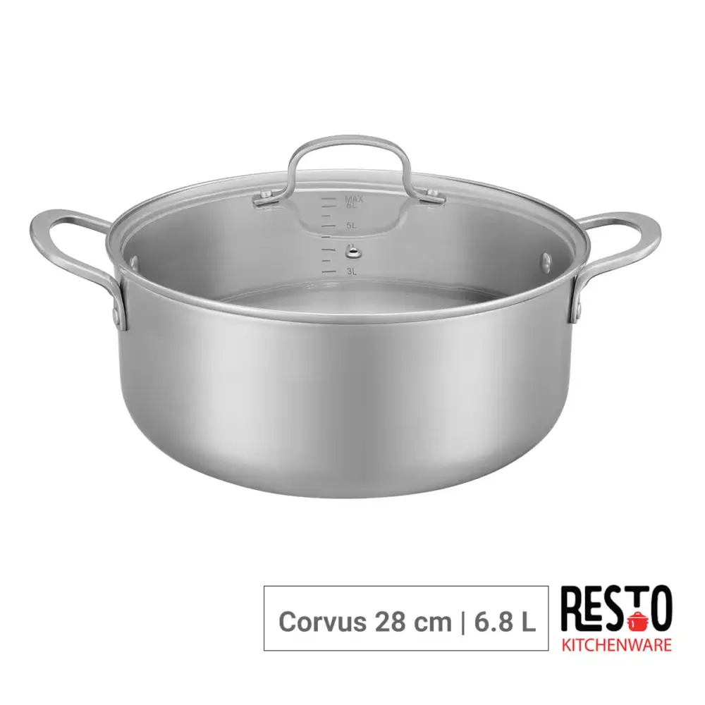 סיר נירוסטה 6.8 ליטר TRI-PLY Corvus עם מכסה זכוכית - New Horizon