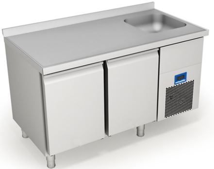 מקרר דלפקי 2 דלתות, עם כיור ימין 40X40X25 רוחב 157 עומק 70 גובה 100 (כולל הגבהה אחורית) אוויר מאולץ