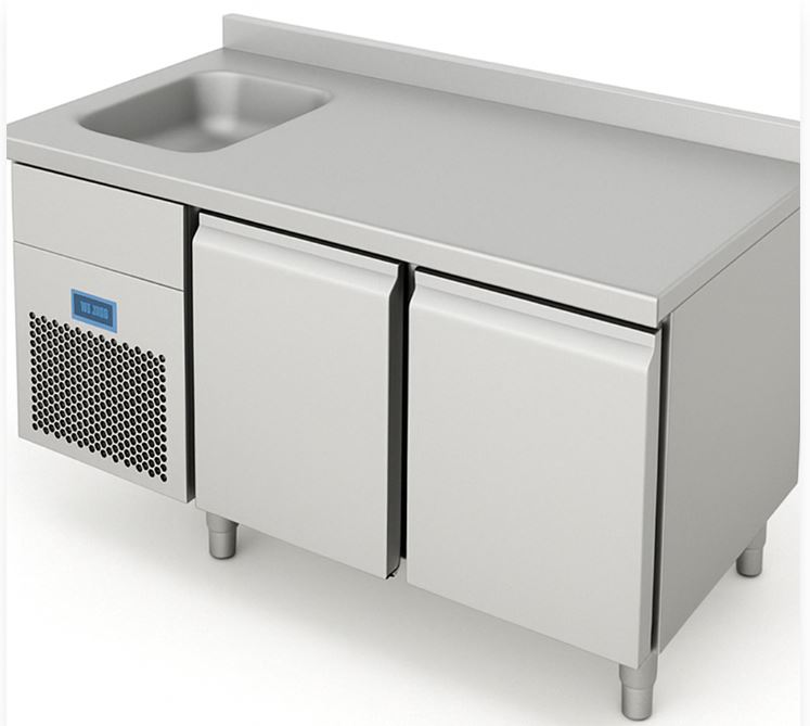 מקרר דלפקי 2 דלתות, עם כיור שמאל 40X40X25 רוחב 157 עומק 70 גובה 100 (כולל הגבהה אחורית) אוויר מאולץ