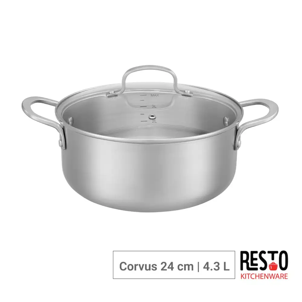 סיר נירוסטה TRI-PLY דגם Resto Corvus עם מכסה זכוכית - New Horizon