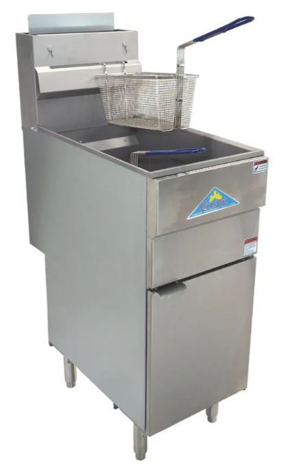 מצננת גז לשלוחה עם 3 מבערים בעוצמת 6600BTU, מידות 38 ס"מ רוחב על 77 ס"מ עומק, קיבולת 17 ליטר שמן - מייצור CASTLE עם סלסלות בגודל מלא!