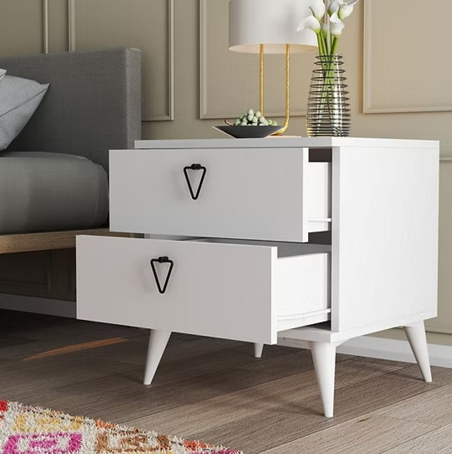 שידת לילה 2 מגירות לבן - Versa-Ce 3634 WHITE – תמונה 3