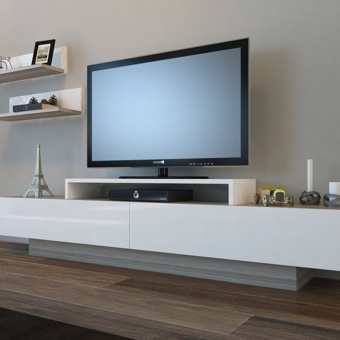 מזנון טלוויזיה מעוצב משולב מדפים - LUSI - לבן - מייפל