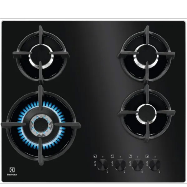 כיריים גז זכוכית ELECTROLUX KGG6437K עם מבער ווק 3.5Kw והצתה אוטומטית