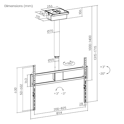 מתקן תקרה ממונע ל-TV EAZO ECL600-DS עד 100 אינץ' - קונקטור – תמונה 4