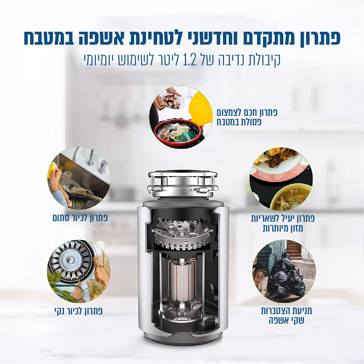 טוחן אשפה HOMEX דגם GRANITOR עם מתג אלחוטי 1.25 כ"ס – תמונה 2