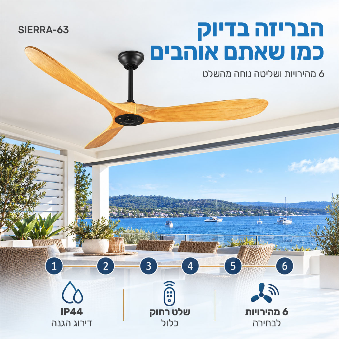 מאוורר תקרה מעוצב SIERRA-63 "60 מנוע DC עם שלט רחוק שחור/עץ – תמונה 4