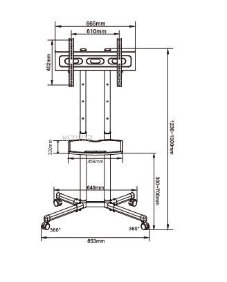 עגלה ניידת עם גלגלים למסכים Audio Line AVA-1300 ומדף מובנה – תמונה 4