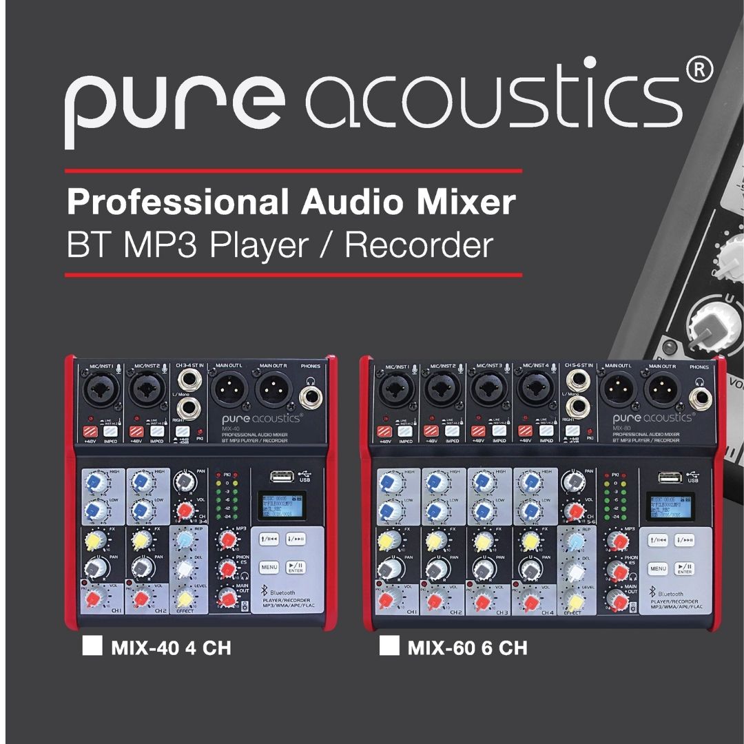 מיקסר מקצועי 6 ערוצים PURE ACOUSTICS דגם MIX-60 למערכות הגברה – תמונה 3