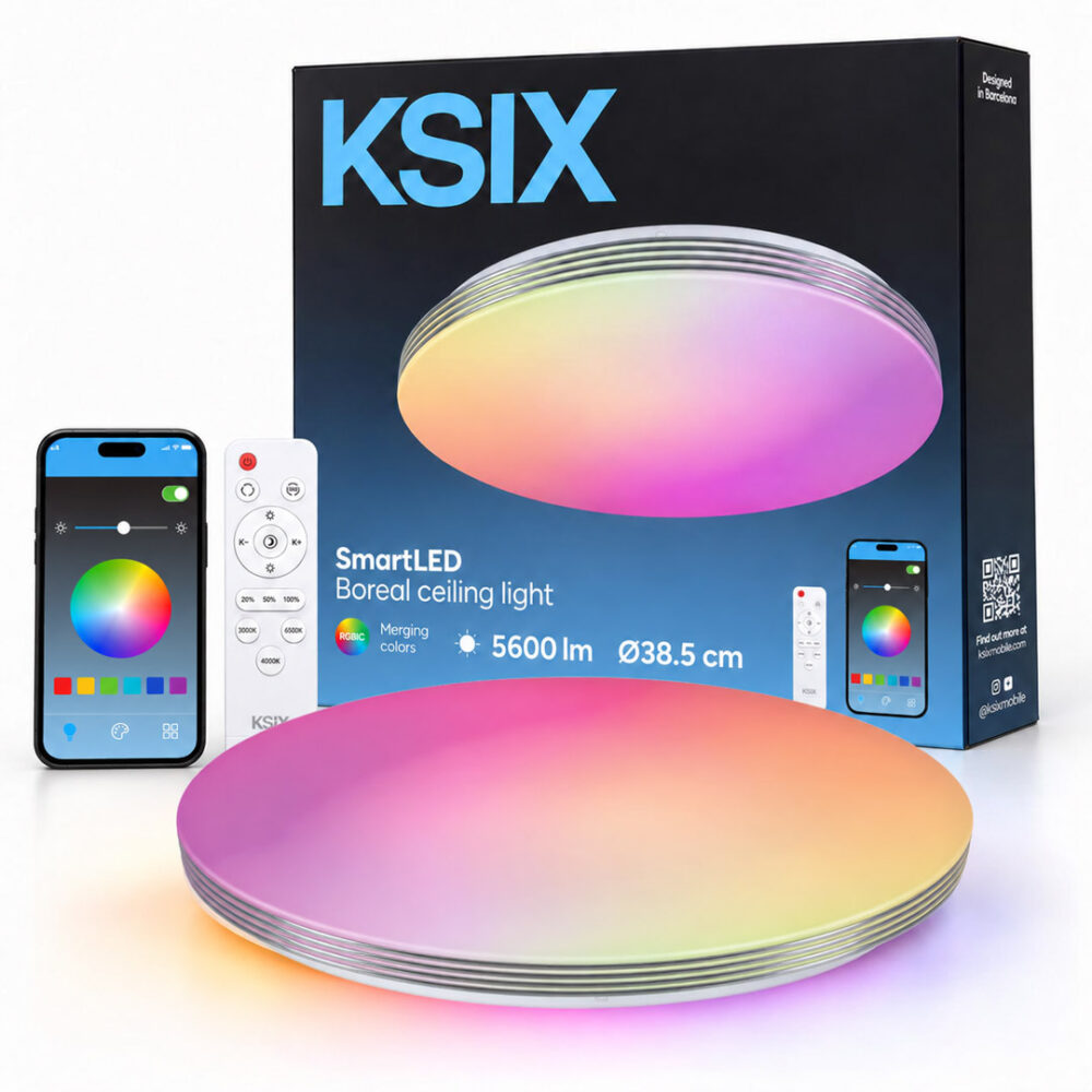 גוף תאורה חכם לתקרה KSIX דגם BXPLAFLED03 עם שלט רחוק RGBIC