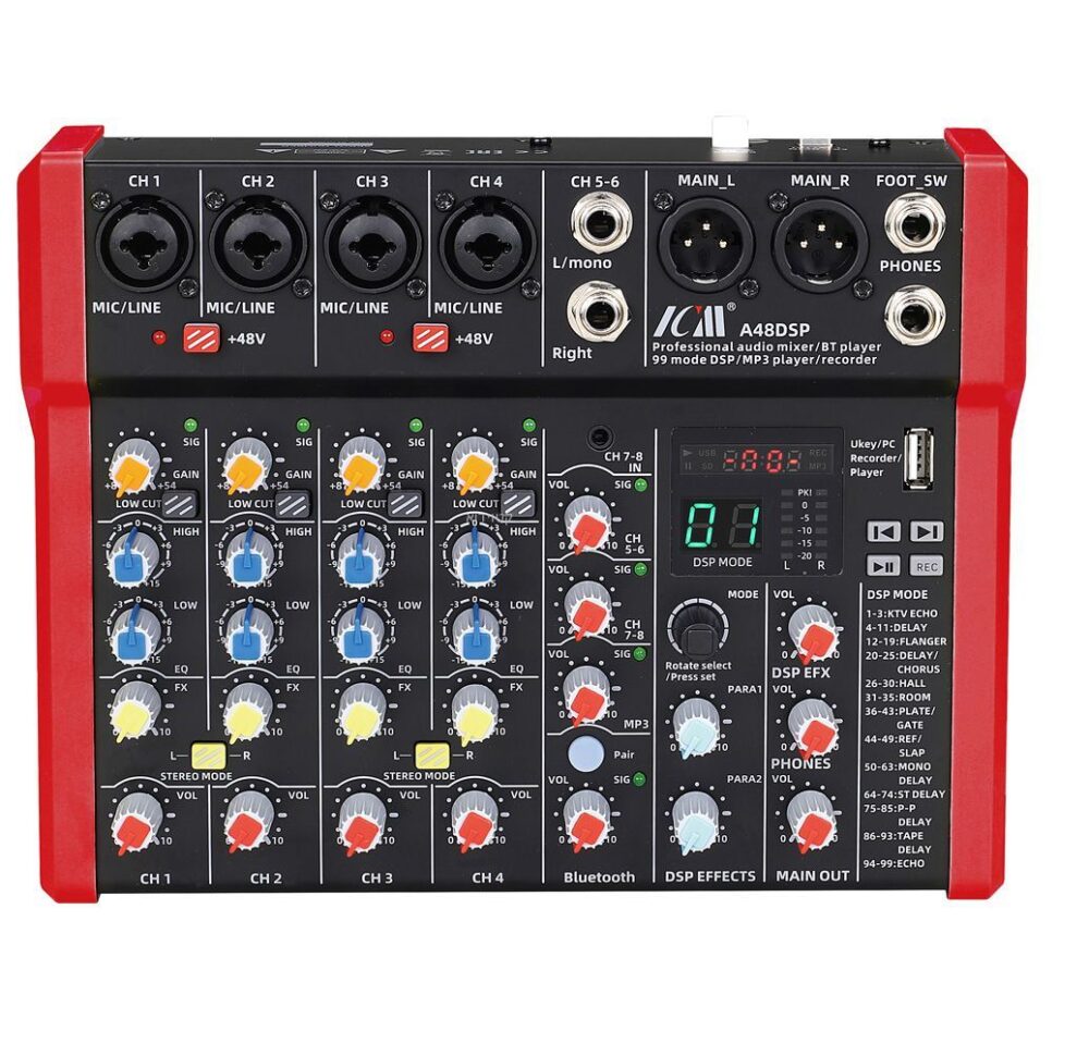 מיקסר 8 ערוצים עם אפקטים ובלוטוס ICM MIX A48DSP