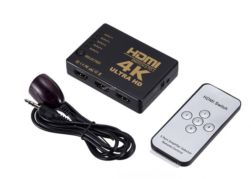 קופסת מיתוג דיגיטלית HDMI5TO1IR4K 4K 1-5 עם שלט ועיינית