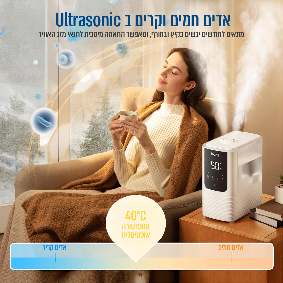 מכשיר אדים חכם להוספת לחות LEVOIT דגם LUH-O451S-WEU-41 – תמונה 2