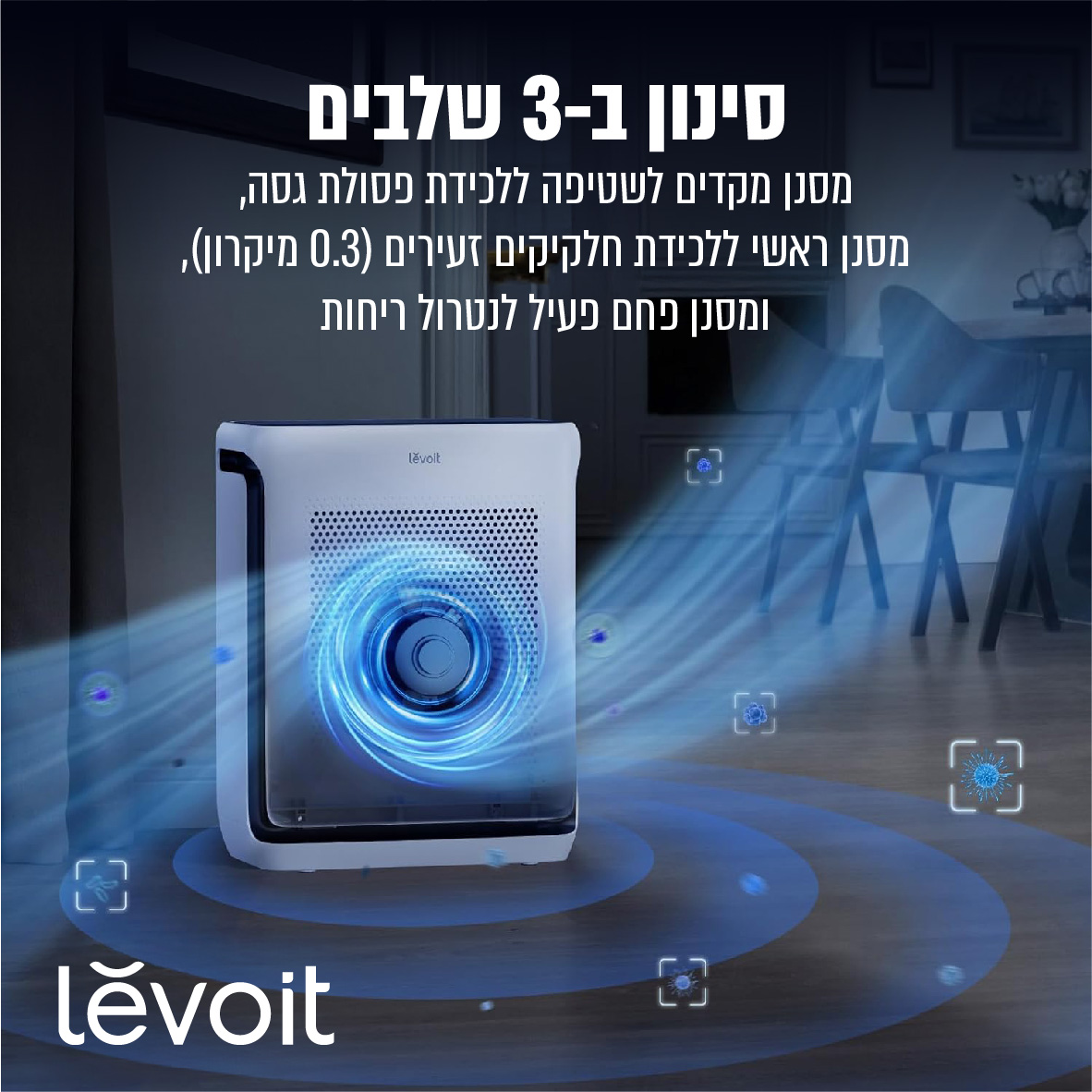 מטהר אוויר חכם לחיות מחמד LEVOIT LAP-V201S-AASR לבית – תמונה 2