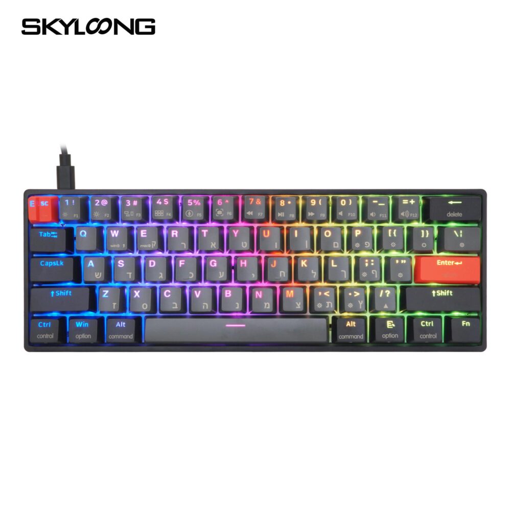מקלדת מכנית לגיימרים SKYLOONG דגם GK-61-Black-Grey-PBT