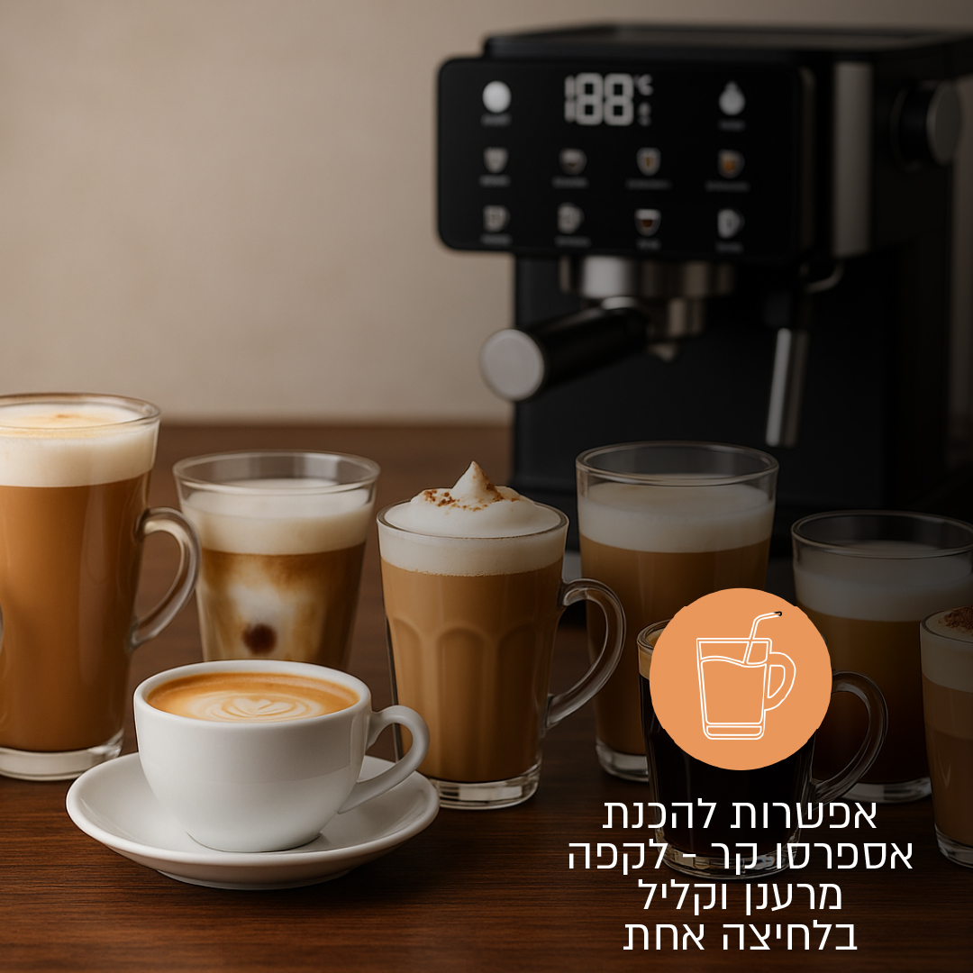 מכונת אספרסו COOKIVATE דגם CAFEZZA עם משאבת ULKA איטלקית 1450W 9 ב-1 – תמונה 7