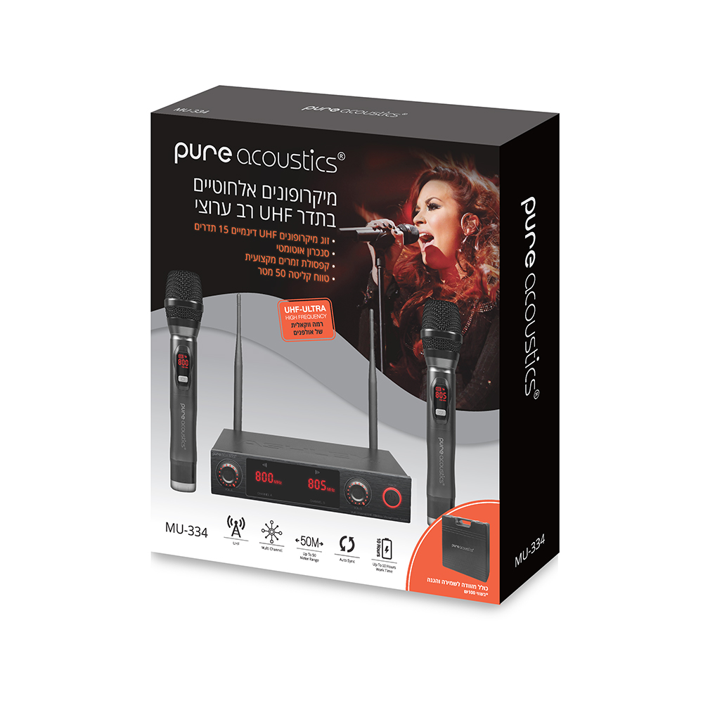 מיקרופונים אלחוטיים PURE ACOUSTICS MU-334 עם משדר רב ערוצי – תמונה 4