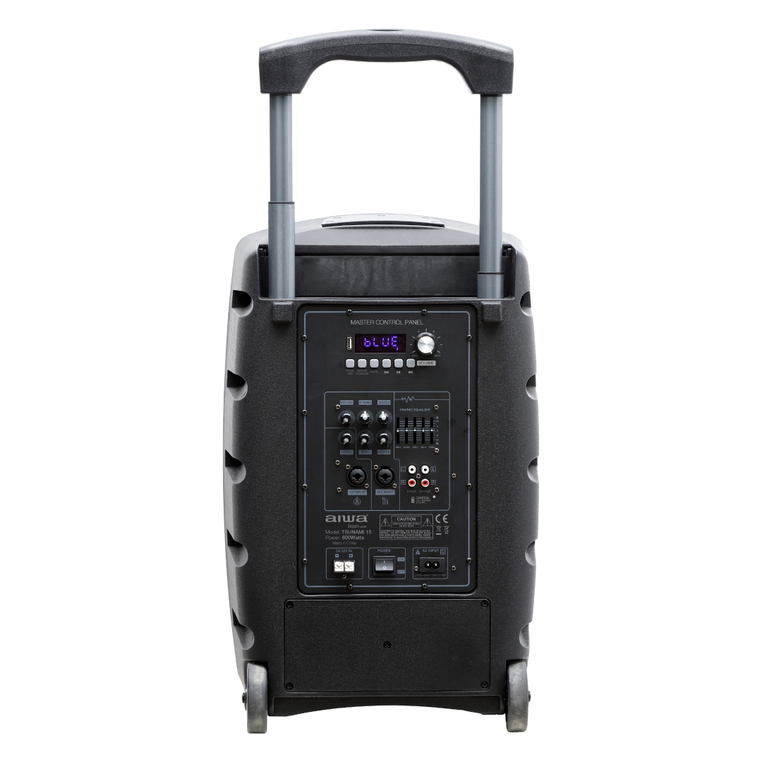 מערכת הגברה ניידת AIWA דגם TSUNAMI-15 עם 2 מיקרופונים 600W – תמונה 2