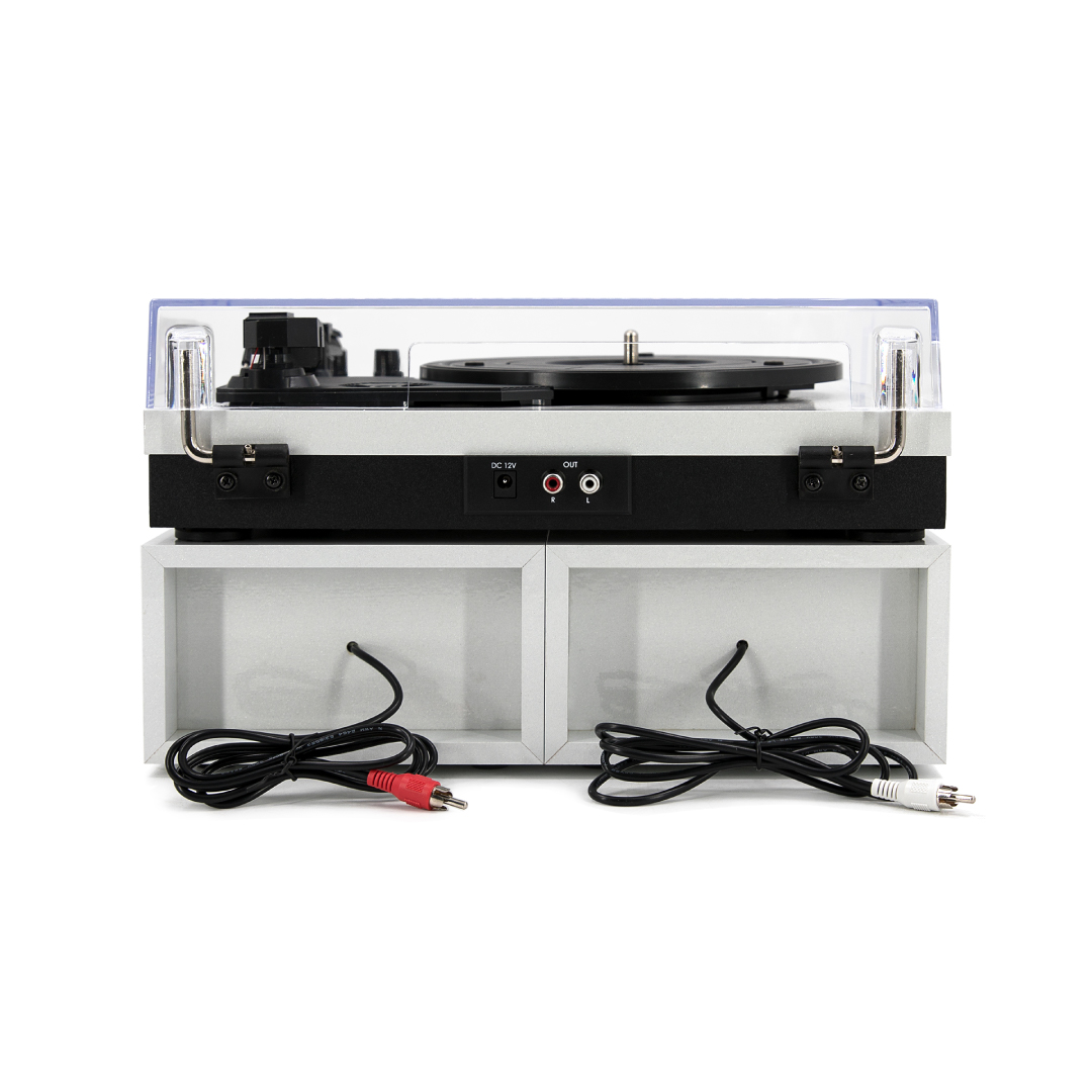 פטיפון אלחוטי HARPER דגם BERRY-WHITE עם רמקולים סטריאו מדפיים לבנים – תמונה 4