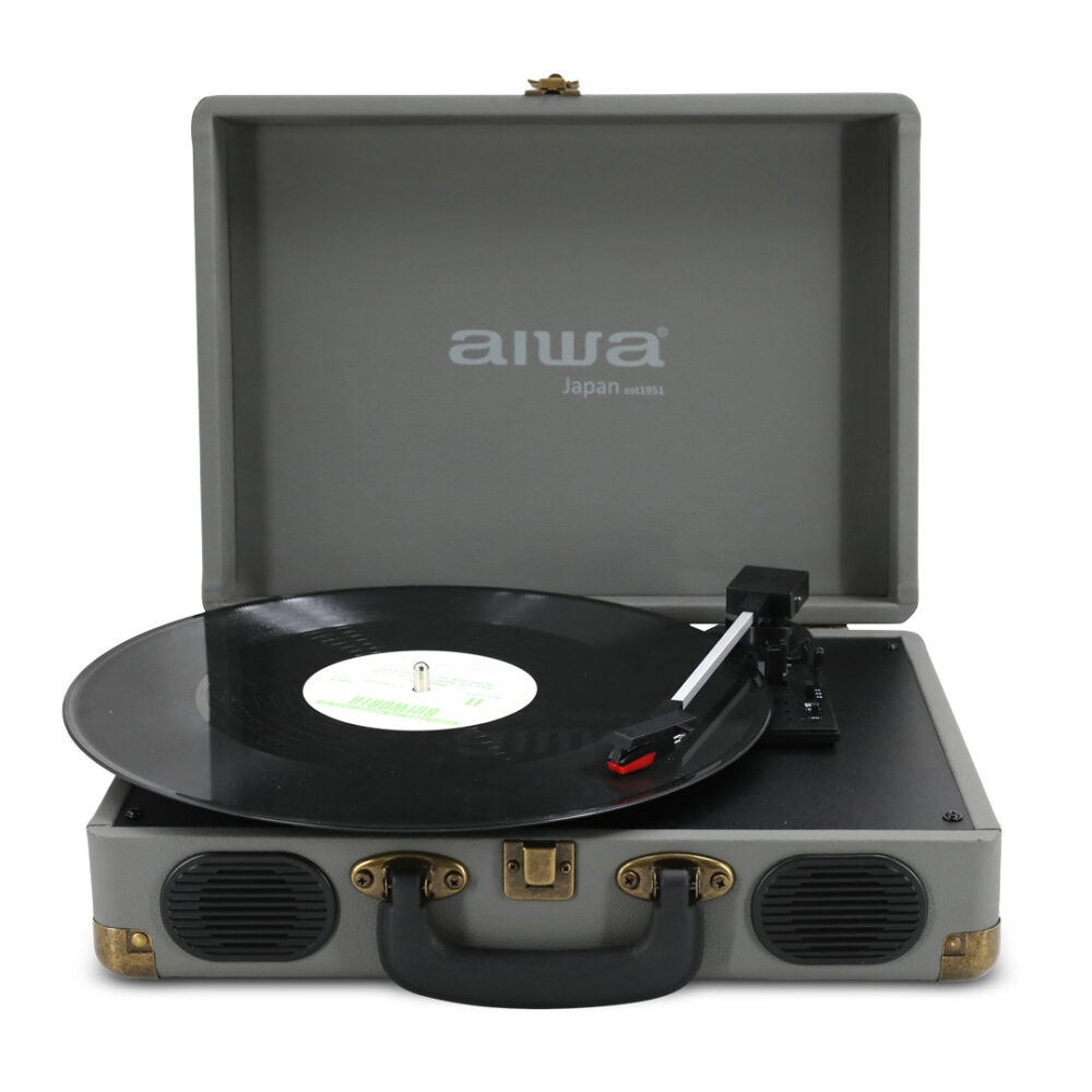פטיפון בלוטוס AIWA דגם ATT-25 GRAY עם הגברת DSP ורמקולים מובנים