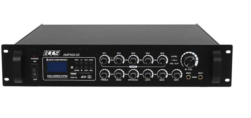 מגבר כריזה 5 אזורים 500 וואט BTS AMP2500-5Z